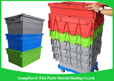 Stackable πλαστικά εμπορευματοκιβώτια αποθήκευσης με τα συνημμένα καπάκια βαρέων καθηκόντων