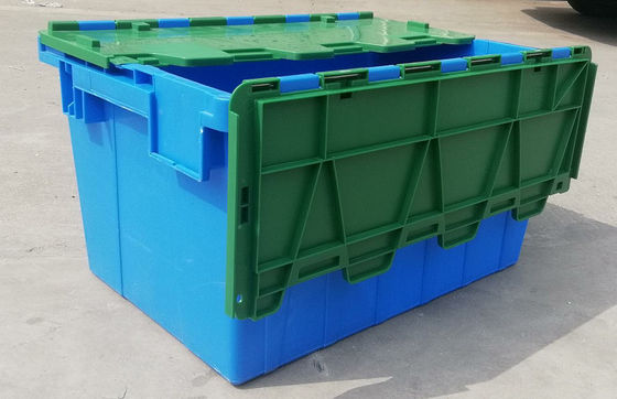 Προσαρμογής 35kg φόρτωσης πλαστικό εμπορευματοκιβώτιο καπακιών Tote συνημμένο κιβώτιο που συσσωρεύει να τοποθετηθεί
