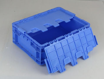 Αρθρωμένο μπλε χρώμα κιβωτίων Tote αποθήκευσης καπακιών πλαστικό που συσσωρεύει τους κύκλους εργασιών